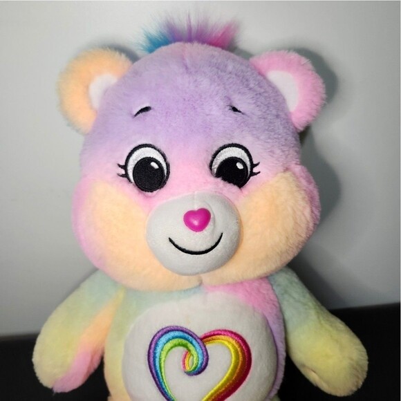 Care Bears Togetherness Bear 14" Plush Rainbow Fur Love All Belly Badge - Picture 2 of 7